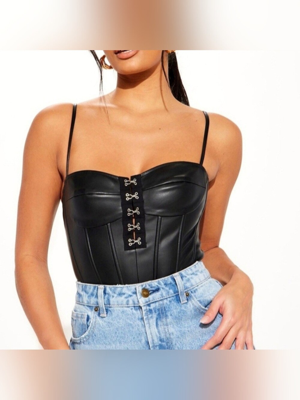 Fashion Nova Off the hook blk faux leather spaghetti strap corset top 1X NWT - Picture 12 of 17